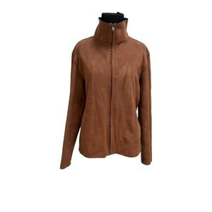 Chicos Design Womens Size 1 M Brown Faux Suede Zip Front Mock Neck Jacket